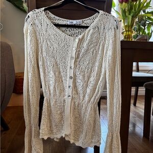 Zara Ivory Crochet Button-Down Top